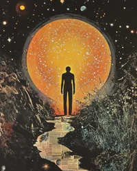 Figur Vor Kosmischem Portal