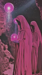 Verhüllte Figuren rosa Kugeln
