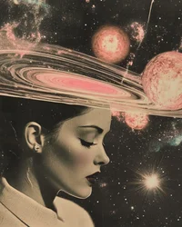 Nachdenkliche kosmische Frau