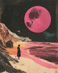 Frau unter rosa Mond