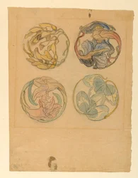 Blumenstudien (Vier Entwürfe für runde Ornamente), 1880–90