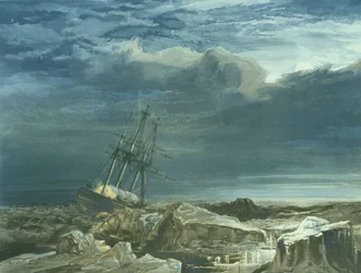 H.M.S. Investigator im Packeis, 8. Oktober 1850, gestochen von E. Walker, veröffentlicht 1854