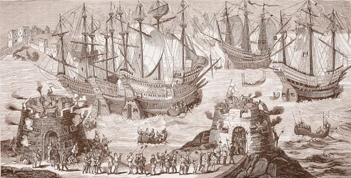 Heinrich VIII. geht in Dover an Bord, aus dem großen Druck veröffentlicht von der Royal Society of Antiquities