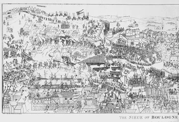 Die Belagerung von Boulogne durch König Heinrich VIII. (1491-1547) im Jahr 1544, graviert von James Basire, 1788
