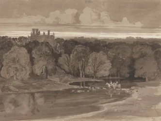 Zwei Reiter durchqueren einen Fluss