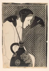 Weiblicher Akt hinter einer Vase mit Aronstabblüten; Schwarze Aronstabblüten (Originaltitel)