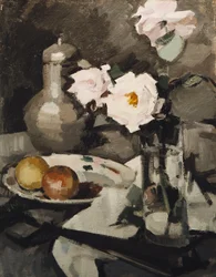 Rosa Rosen in einer Glasvase, ca. 1924