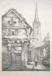 Eine Reihe alter Gebäude und ländlicher Hütten im Norden Englands: In York, Straße neben der Klostermauer