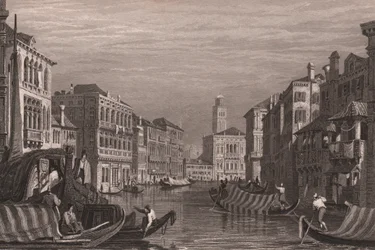 Gondeln auf dem Canal Grande, Venedig, Venetien, Italien, Stahlstich nach einer Zeichnung von Samuel Prout