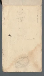 Skizzenbuch: Studie eines Kreuzes und Ruderbootes auf der Rückseite, 1814