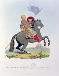 David, Earl of Huntingdon (1084-1153) 1120, graviert von Richard H. Bridgens (fl.1824-38) aus Ancient Armour, geschrieben vom Künstler, 1824