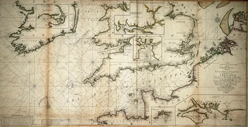 Ein neuer und korrekter großer Entwurf des Kanals zwischen England und Frankreich mit der Küste von Irland, St. Georges & Bristoll Kanal und mehreren der bemerkenswertesten Häfen im Detail