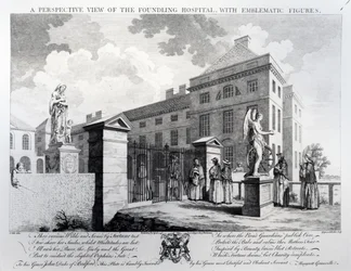 Eine perspektivische Ansicht des Findelhauses, graviert von Edward Rooker, 1749