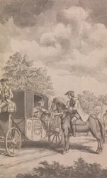 Eine Illustration zum Newgate-Kalender: Raby, der einen Frauenring schwer abziehen konnte, schnitt ihr den Finger ab, in der Nähe von Finchley