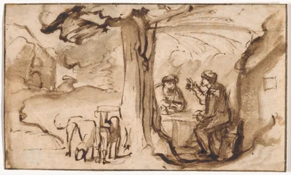 Jakob und Esau (recto); Kopf einer schlafenden jungen Frau (verso)