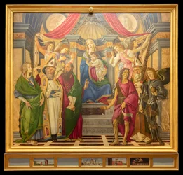 Altarretabel, Haupttafel: Thronende Madonna, vier Engel und Heilige
