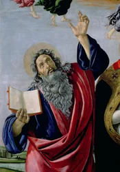 Der heilige Johannes der Evangelist, aus dem Altarbild Die Krönung der Jungfrau von San Marco, um 1488-90, Detail von 44363