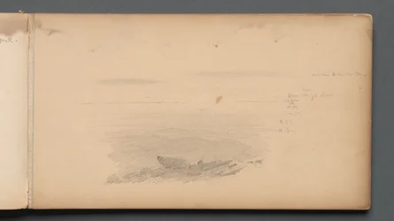 Skizzenbuch, Seite 04: Meereslandschaft mit Farbanmerkungen, 1859
