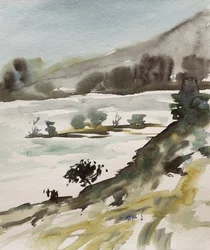 Gedämpfte Aquarell-Landschaft