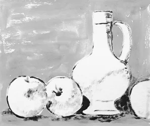 Rustikales Stillleben mit Äpfeln und Krug