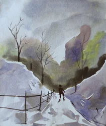 Winterpfad Skifahrer