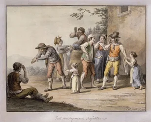 Neapolitaner gestikulieren zu einer taubstummen Person; Gesti Mutoloparlanti Napolitani, 1815