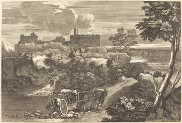 Landschaft mit Wagen