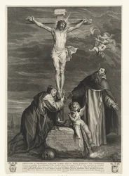 Christus am Kreuz mit den Heiligen Katharina von Siena und Dominikus unter dem Kreuz