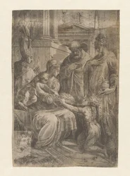 Maria mit Kind, der junge Johannes der Täufer und Heilige