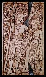 Relief, das zwei Frauen unter einem Asoka-Baum darstellt, aus Begram, 2.-3. Jahrhundert n. Chr.