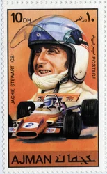 VAE-Briefmarke, die den schottischen Rennfahrer Jackie Stewart (geb. 1939) darstellt