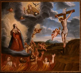 Die Fürsprache der Heiligen Maria für das Fegefeuer. Ende 17. Jahrhundert (Gemälde)
