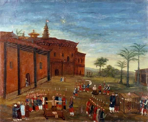 Chinesische Kunst: Szenen der Folter und Hinrichtung von Gefangenen. Gemälde des 19. Jahrhunderts. Louvre, Paris