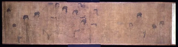 Palastdamen in Freizeit Handrolle, Detail von Damen, die Musik machen, nach einem Original von Wen-chu Chou, Südliche Sung-Periode, ca. 1140 (Detail)