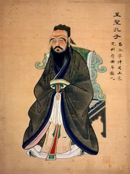 Porträt von Konfuzius (Kong Fu Zi) (555-479 v. Chr.), chinesischer Philosoph. Chinesischer Druck. B.N. Paris