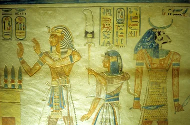 Altes Ägypten, Malerei/Gravur, Amon hir Khopshef Grab, Ramses III. mit seinem Sohn Amon-Hir, der ein Banner trägt