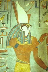 Altes Ägypten, Malerei, Horus, falkenköpfiger Gott, Gott der Könige, Grab von Ramses I., Theben
