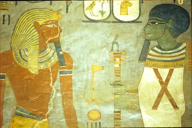 Altes Ägypten, Wandmalerei, Grab von Ramses I., Tal der Könige, 19. Dynastie, Ramses I. vor Ptah, Gott der Schöpfung