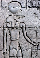 Altes Ägypten, Wandmalerei/Schnitzerei, Sebek trägt ein Ankh