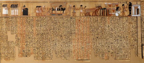 Ägyptische Antiquität: Totenbuch, Papyrus von Nebqed. Um 1400-1350 v. Chr. 18. Dynastie. Aus Theben. Länge 6,3 m. Paris, Louvre