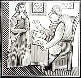 Eine Frau sucht Rat bei der Wahrsagerin, Kopie einer Illustration aus 