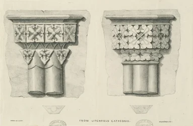 Innenraum der Kathedrale von Lichfield - Geschnitztes Laubwerk: Lithographie, undatiert [?19. Jh.] (Druck)