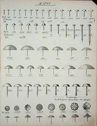 Nägel, Reißnägel und Stifte, aus einem Handelskatalog für Haushaltswaren und Beschläge, ca. 1890-1910