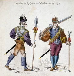 Kostüme der Soldaten der Garde von Karl IX. (1550-1574) und Heinrich III. (1574-1589)