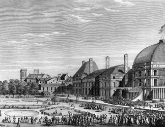 Französische Revolution: Republikanisches Fest des höchsten Wesens am 8. Juni 1794 auf dem Marsfeld unter der Leitung von Maximilien de Robespierre (1758-1794). Paris, Bibliothek des Instituts für Revolutionsgeschichte