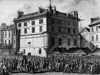 Französische Revolution: Die Menschen der französischen Garde im Gefängnis der Abtei Saint Germain des Prés in Paris am 30. Juni