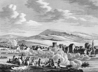 Krieg der Französischen Revolution und antirevolutionäre Bewegungen: Französische Truppen überqueren den Rhein nach Düsseldorf, Deutschland, am 20. Fructidor Jahr III (6. September)