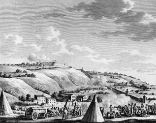 Krieg der Französischen Revolution und Bewegungen gegen Revolutionäre: Belagerung und Eroberung der Stadt Lyon durch die französische republikanische Armee am 9. Oktober 1793 gegen die royalistischen Truppen. Paris, Bibliothek des Instituts für Revolutions