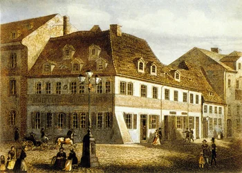 Geburtsort des Komponisten Robert Schumann in Zwickau, Sachsen (Farbstich)