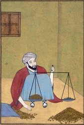 Add Or 3183 Ein Shroff wiegt Münzen, ca. 1910